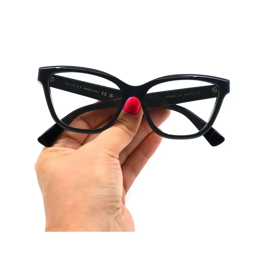 Gucci GG1589O 001 Black Eyeglasses Frames 55-16-145 Authentic New Italy